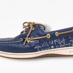 Sperry Navy Blue Boat Shoes with Tan Laces
